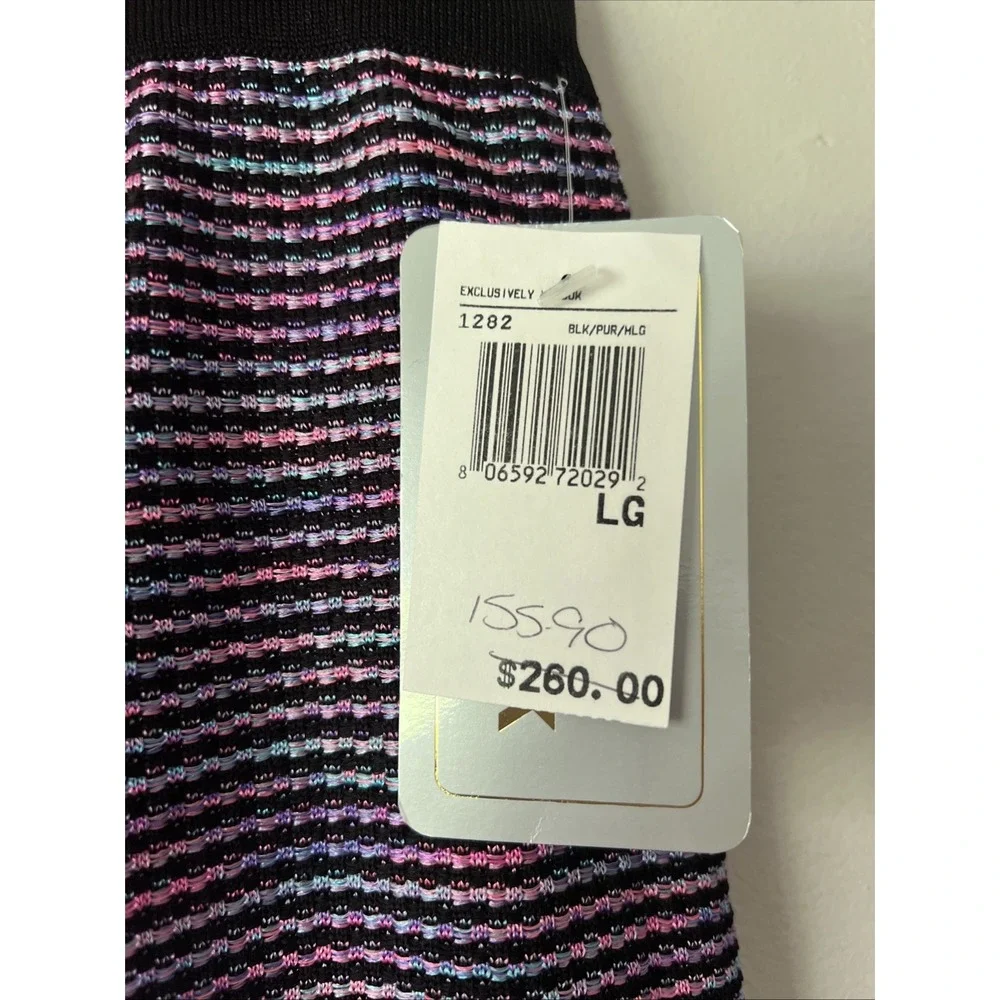 NWT Exclusively Misook Knee Length Acrylic Knit Skirt Size Large Black Pastel